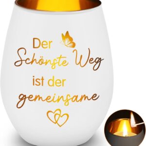 Glass Lantern with Engraving, „Der Schönste Weg ist Der Gemeinsame Lantern, Gifts for Engagement“ Golden Wedding Silver Wedding, Valentine’s Day, Christmas, Anniversary Gift for Him