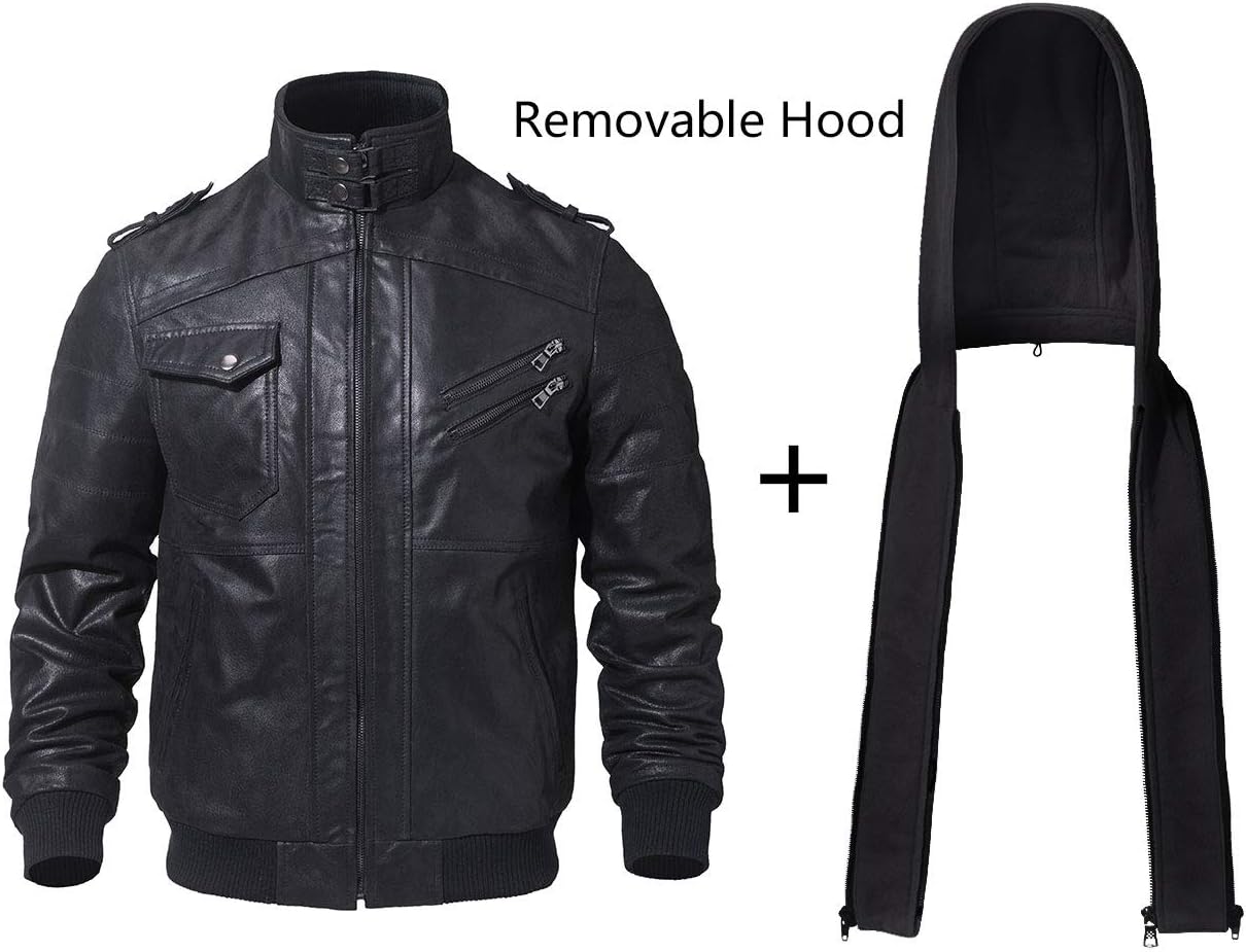 FLAVOR Genuine Leather Jacket, Men's Removable Hoodie – Bild 4