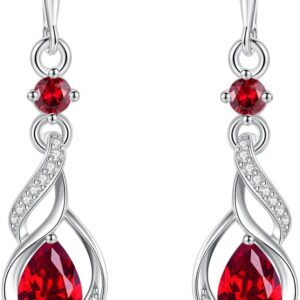 FANCIME 925 Sterling Silver Hanging Earrings Birthstone Jewellery Gifts for Women Girlfriend Wife Mother