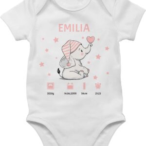 Geschenk mit Namen personalisiert by Shirtracer – Baby Bodysuit Boy Girl Elephant Birth Date Gift for Birth