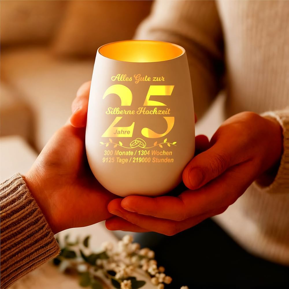 Glass Lantern with Gift Box, Gift for Wedding, Wedding Gift, Wedding Anniversary, Valentine's Day, Anniversary, Bride and Groom, Lantern Tea Light Holder with Engraving Saying (White-29-25) – Bild 3