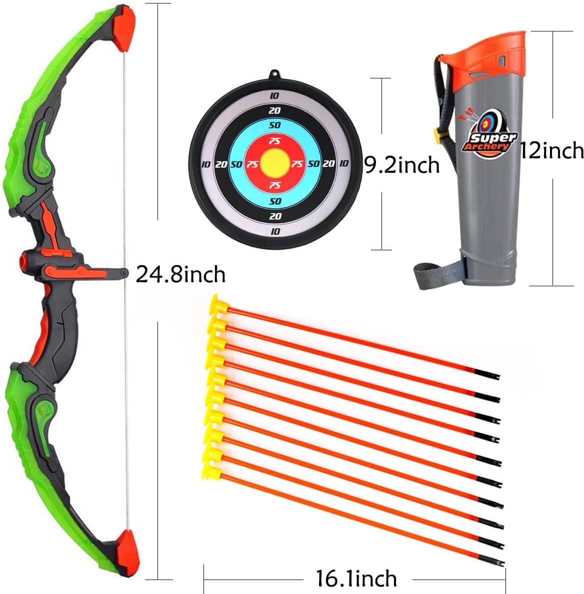 Archery Set Arrow and Bow Set for Children with LED Flash Lights, 1 x Target, 10 x Suction Cup Arrows, 1 x Arrow Holder, Toy Bow Set for Boys and Girls from 6 Years – Bild 4