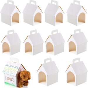 Taicols Pack of 10 Cute Empty Gift Boxes in House Shape, House-Shaped Gift Box, Foldable DIY Painting Party Gift Boxes, Portable Foldable Gift Boxes with Holes, for Theme Adopt Puppies Party