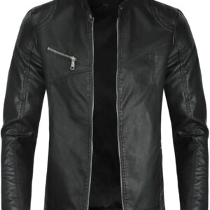 Allthemen Men’s Leather Jacket with Stand-Up Collar Transition Jacket Leather Leisure