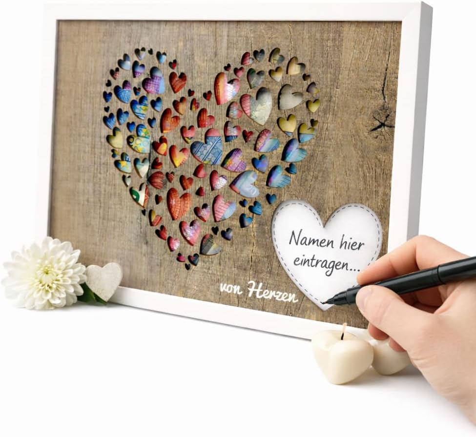 Traumwelten-Zimmermann Wedding Money Gift in Picture Frame with Real Glass, Creative Money Gift Packaging for Bride and Groom, Wooden Heart Motif, Wedding Gift, 18 x 24 cm – Bild 3