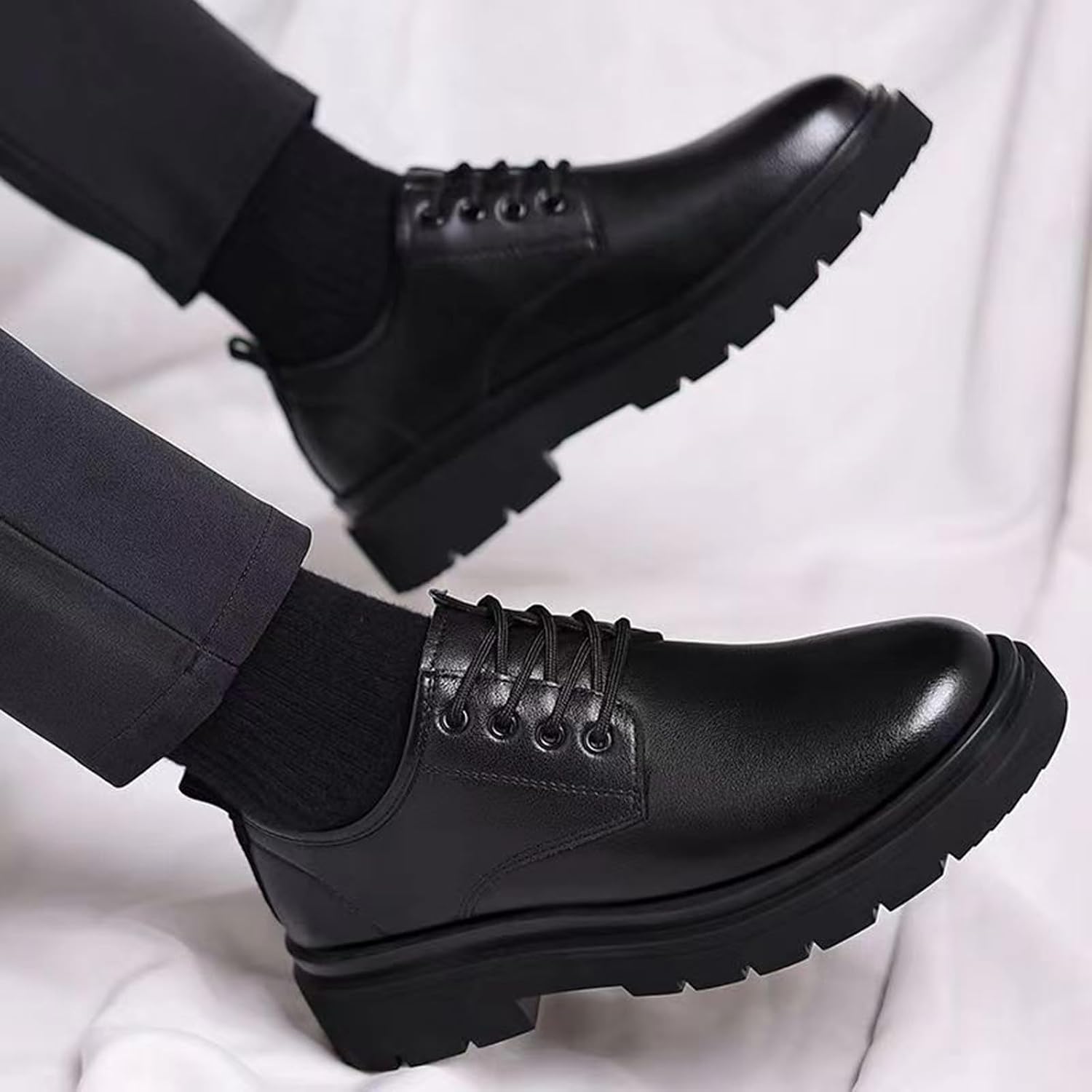 Elevator Shoes for Men Business Casual Leather Shoes with Thick Soles Wedding Shoes British Style Dress Shoes Men Lace Up Low Shoes Height Increasing Leather Shoes Formal Evening Shoes – Bild 2
