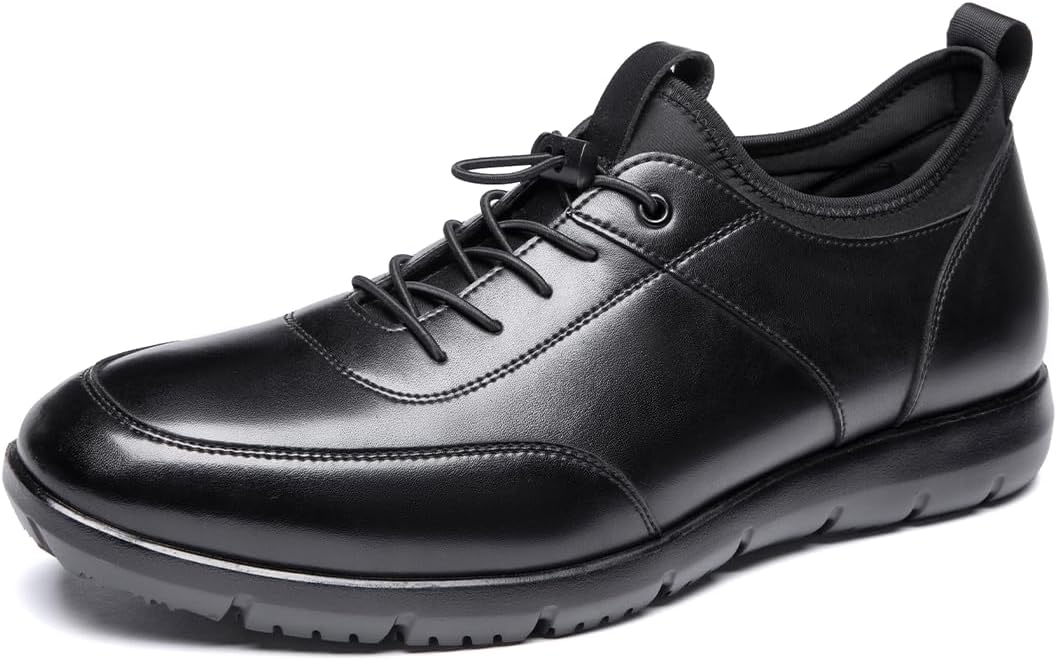 Poerkan Lightweight Leather Business Sneakers for Men - Arch Support, Odor Resistant and Anti Fatigue, for All Day Walk, Recommended by Physiotherapists