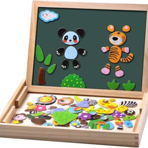 Uping Magnetic Wooden Puzzle, Double-Sided, Wooden Doodle Board, 100 x Pieces, From 3 Years, Children, Forest And Animals