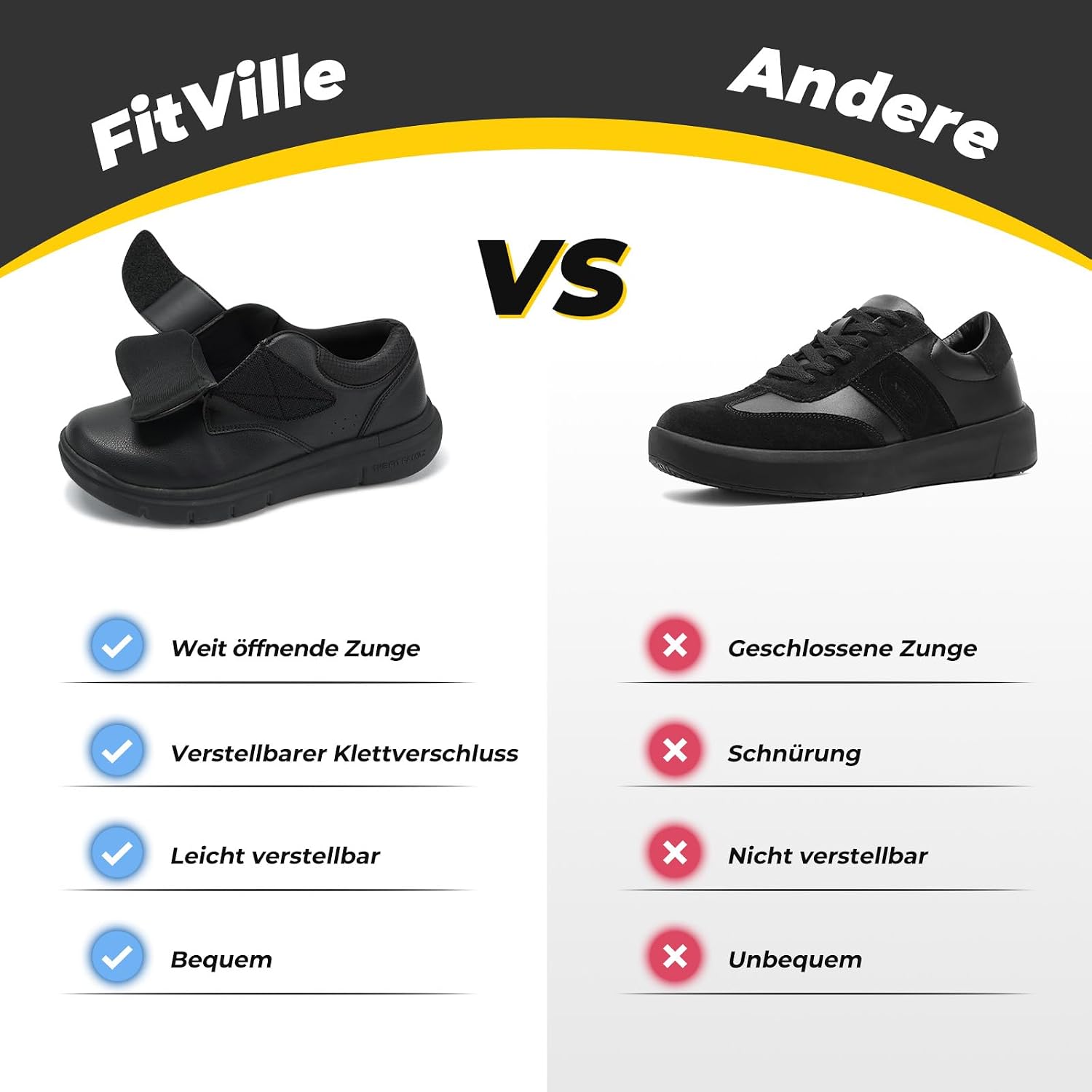 FitVille Wide Leather Shoes with Fastening Men's Business Casual Bandage Shoes Health Shoes Casual Shoes Comfortable Trainers Walking Shoes Office EasyTop V4 – Bild 5