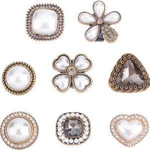FINGERINSPIRE Pack of 8 Shoelaces Charms 8 Retro Style Pearl Heart Four Leaf Clover Shape Crystal Shoes Bag Decoration Accessories with Plastic Buckle Back for Girls Women