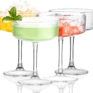 Martini Glasses, Striped Cup Set of 4, Martini Glass, 284 ml, Retro Cups, Unique Martini, Long Stem, Classic Drinking Glasses, Perfect for Cocktails, Wine, Champagne as a Gift