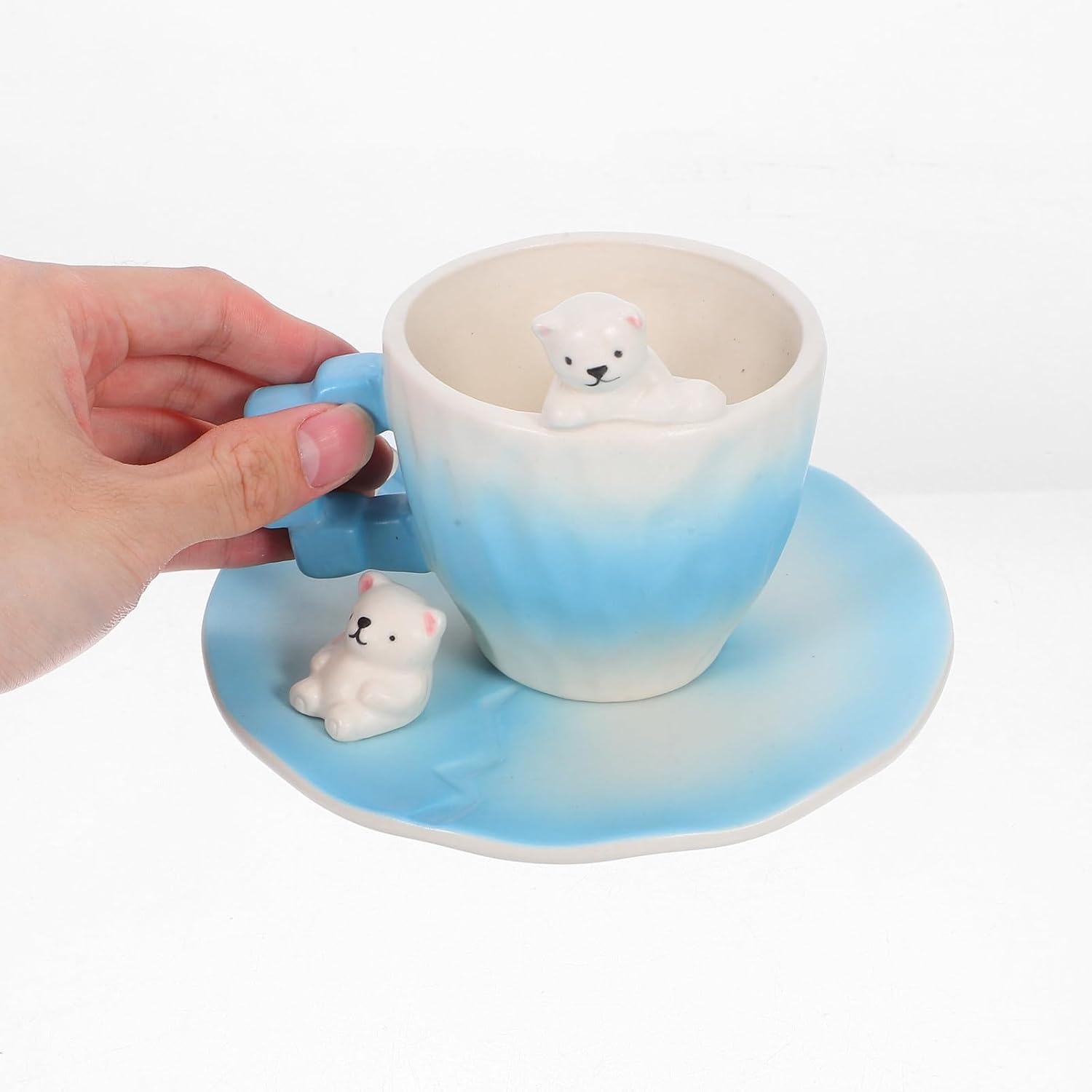 Hemobllo Eisbär Keramik Kaffeetasse mit Untertasse 200 Ml Süßes 3d tiermotiv Teetassen Satz für Kaffee und Tee Geschenkset – Bild 4
