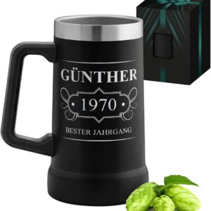 Maverton Insulated Engraved Beer Tankard 700ml Black with Handle