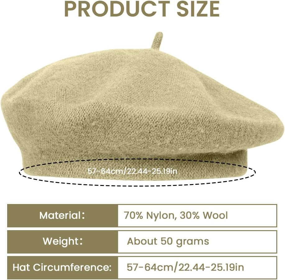 Women's Beret, Soft Beret, Wool, Classic, Plain, French Style Beret, Retro Beret, Artists, Classic for Girls and Women – Bild 2