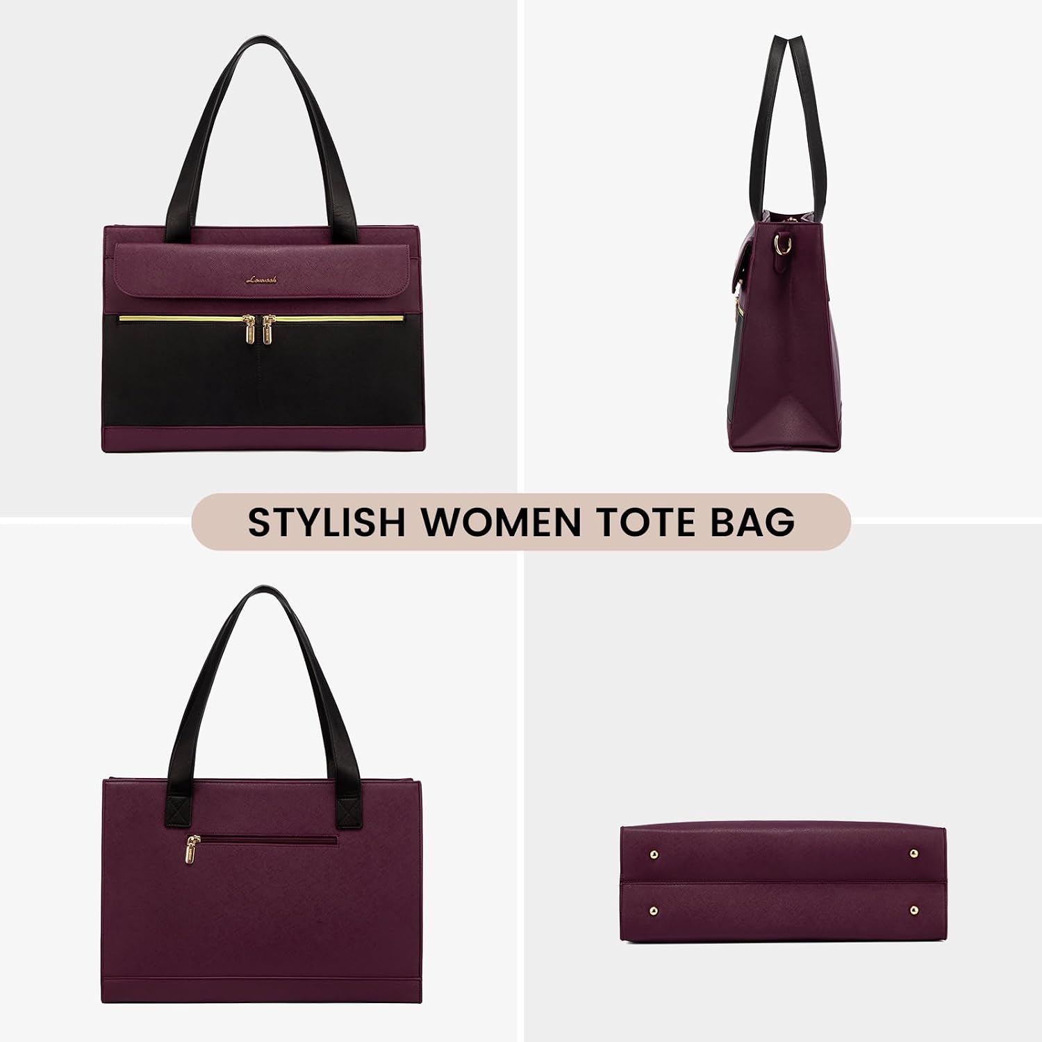 LOVEVOOK Women's Laptop Bag, 17.3 Inches, Elegant Handbag, Work Bag, Large Shopper Business Bag, Briefcase, Teacher Bag, PU Leather Tote Bag, School Bag, Notebook Bag for Office, University, Purple – Bild 8