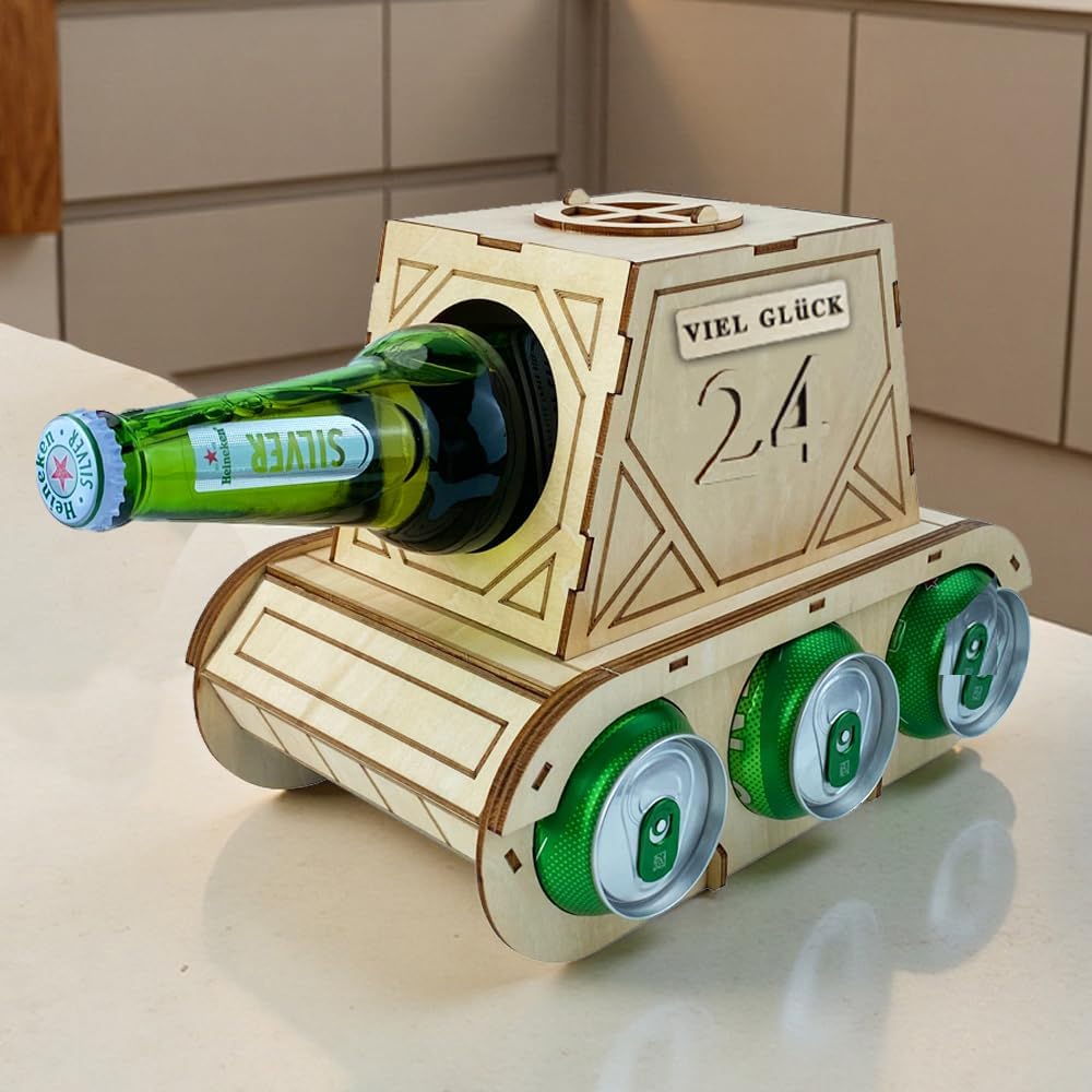 Funny Wooden Beer Carrier - Tank Design Bottle Carrier - Original Beer Gifts for Men - Perfect for Birthday Man - Creative Gift Idea for Beer Lovers (A) – Bild 4