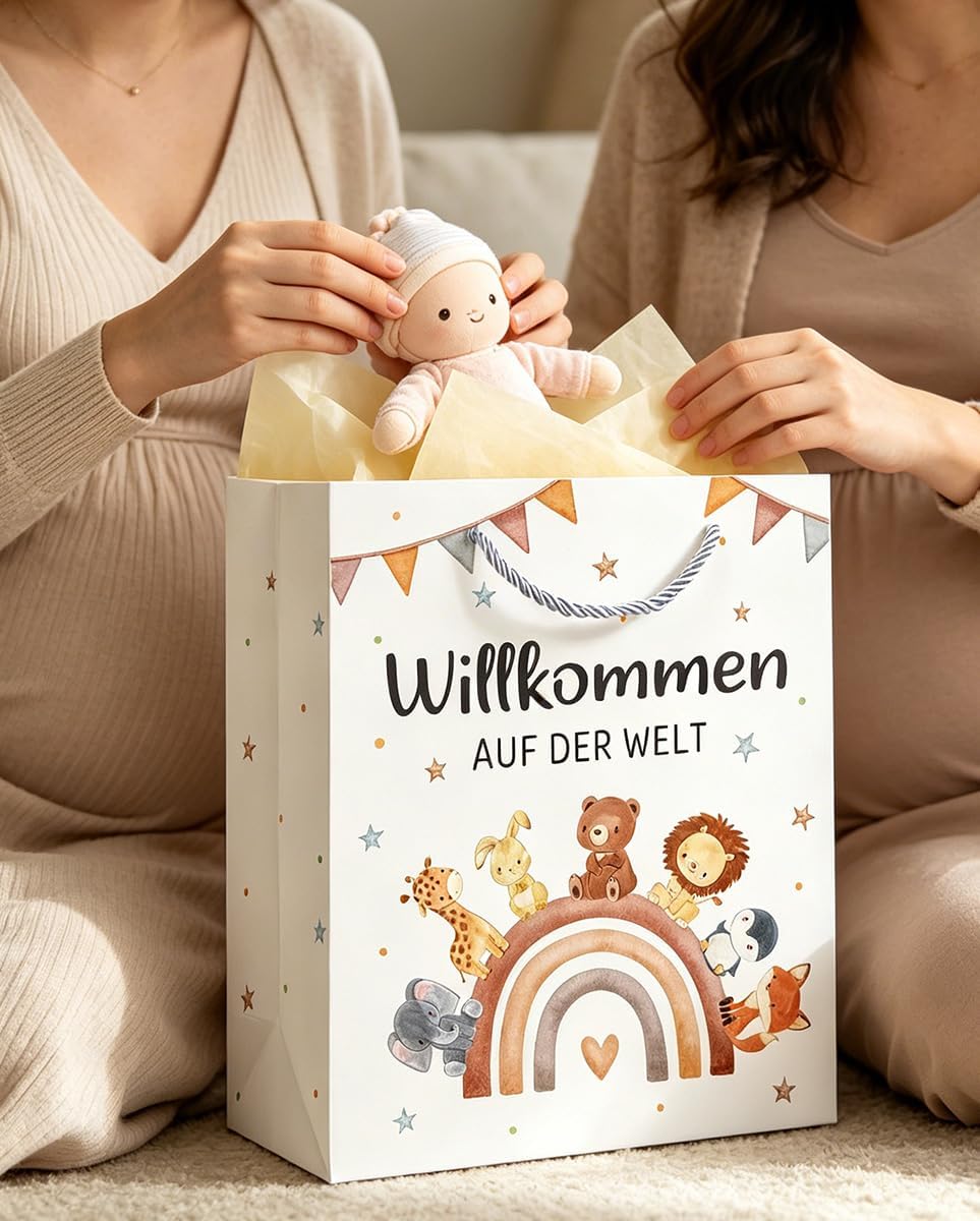 Gift Bag Birth Baby, Gift Bag with Wrapping Paper and Card, Gifts for Birth Boy & Girl, Gift Wrapping Paper Bags with Handle - Welcome to the World – Bild 3