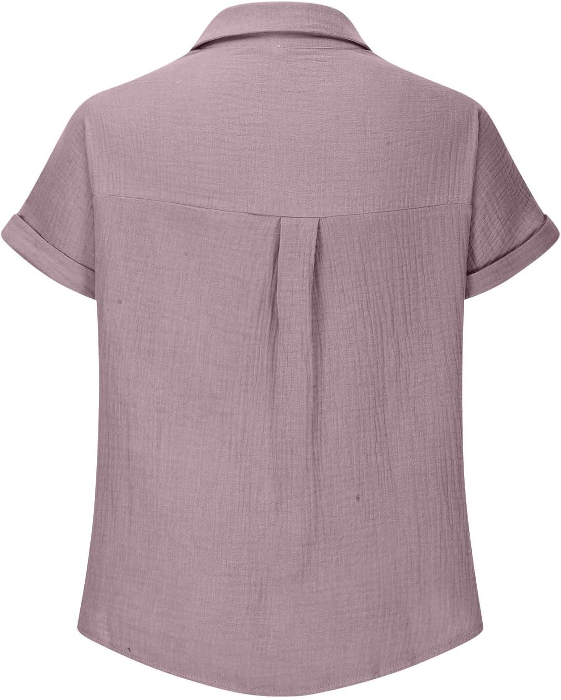 Generisch Muslin Blouse Women's Casual Short Sleeve Shirt Blouse with Button Placket Loose Top Elegant Cotton Blouse Shirt with Pocket – Bild 7