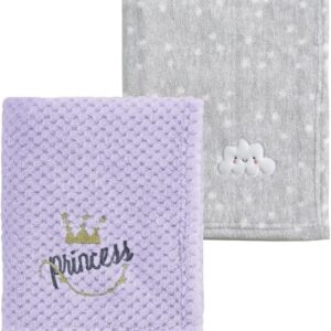 CREVENT Pack of 2 Cuddly, Soft, Warm Baby Blankets for Infants and Toddlers, Cot, Bed, Pram, Grey Cloud and Crown, 75 x 100 cm