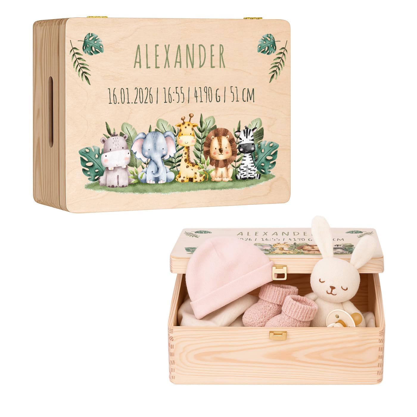 Maverton Erinnerungsbox Baby mit Namen, Aufbewahrungsbox mit Deckel