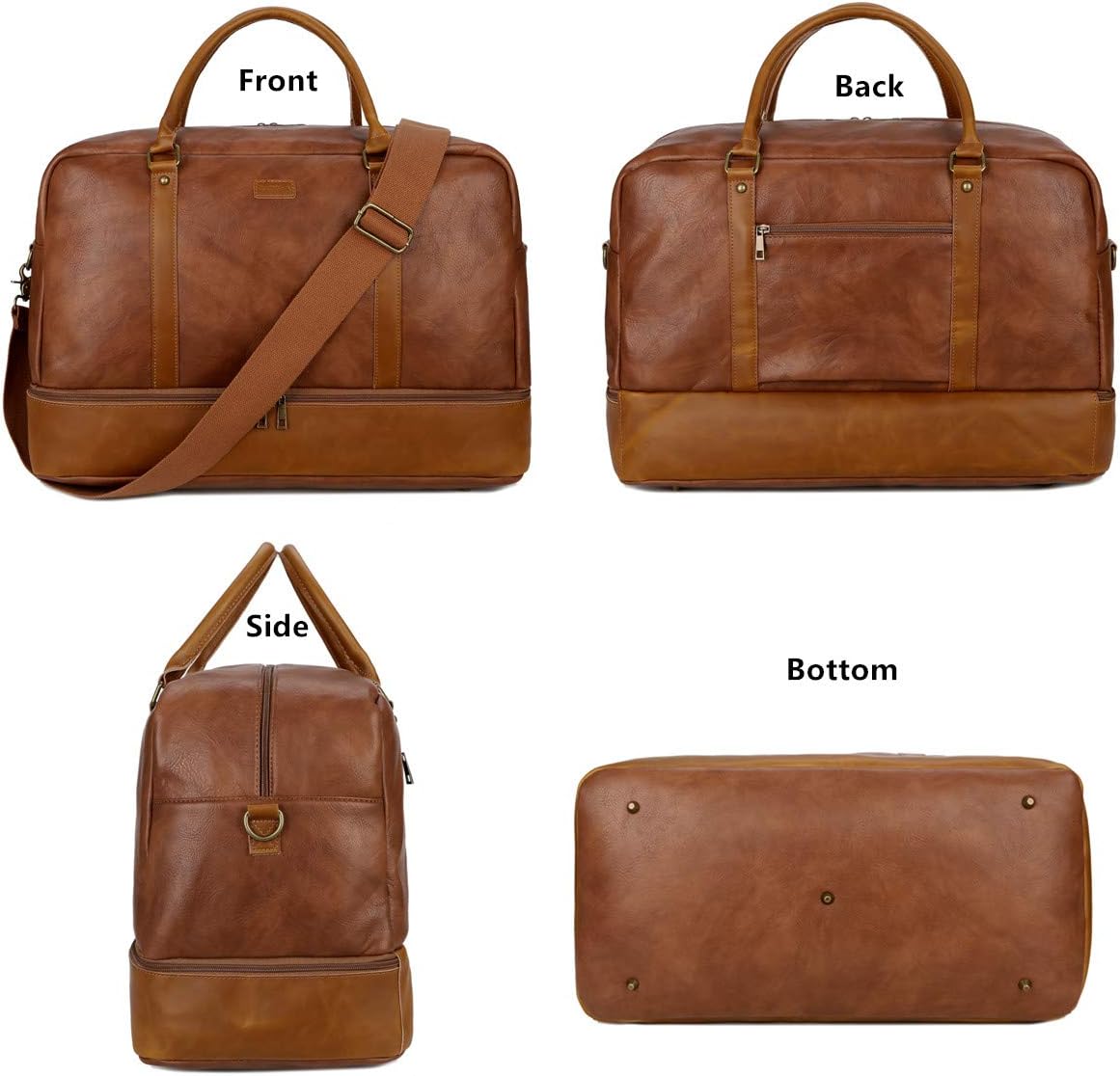 BAOSHA Large PU Leather Travel Bag Hand Luggage Travel Duffel Carry On Bag Weekender Bag with Shoe Compartment for Men & Men HB-38 – Bild 3