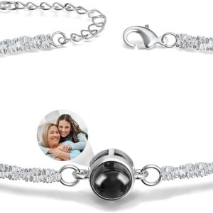 Easycosy Personalised Women's Projection Bracelet with Photo - Customised Heart Bracelet with Picture in Stone - Photo Gifts for Mum Women Girlfriend Sister for Birthday Memory Wedding
