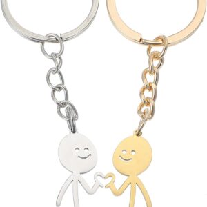 Ouligay Pack of 2 Couples Keyrings Couple Stickman Sign Language Key Chain Partner Key Chain Heart Couple Key Chain for Couples Girlfriend Anniversary Valentine’s Day Gifts