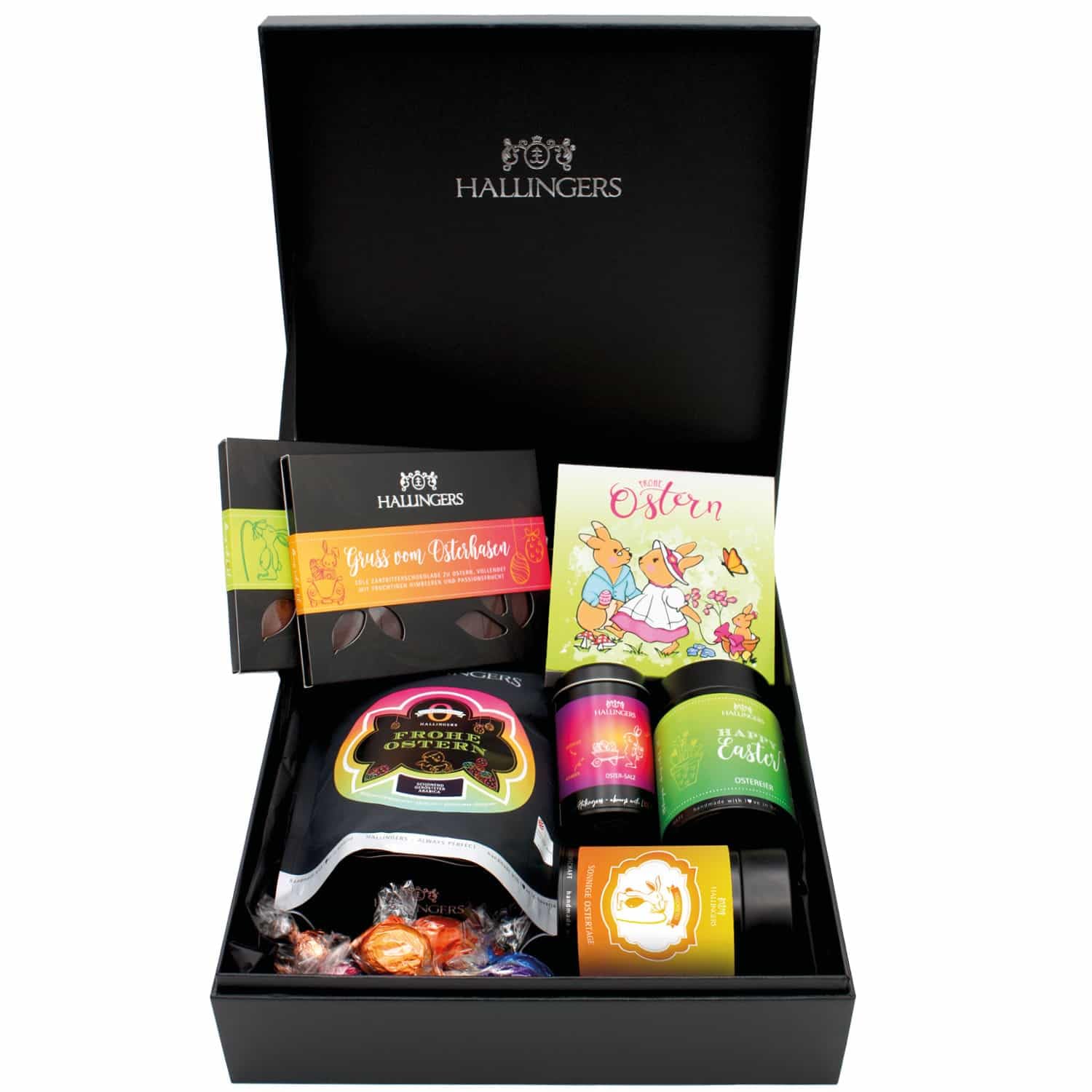Hallingers Genuss Manufaktur Feinkost Easter Gift Set - XXL Gift Basket "Easter Big Box..." Large Easter Nest Chocolate, Coffee, Chocolate, Easter Eggs & Easter Bunny, Easter Baskets for Women Men – Bild 2
