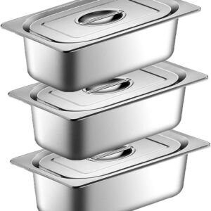 Breading Bowls Set of 3 GN 1/3 Containers Stainless Steel with Lid