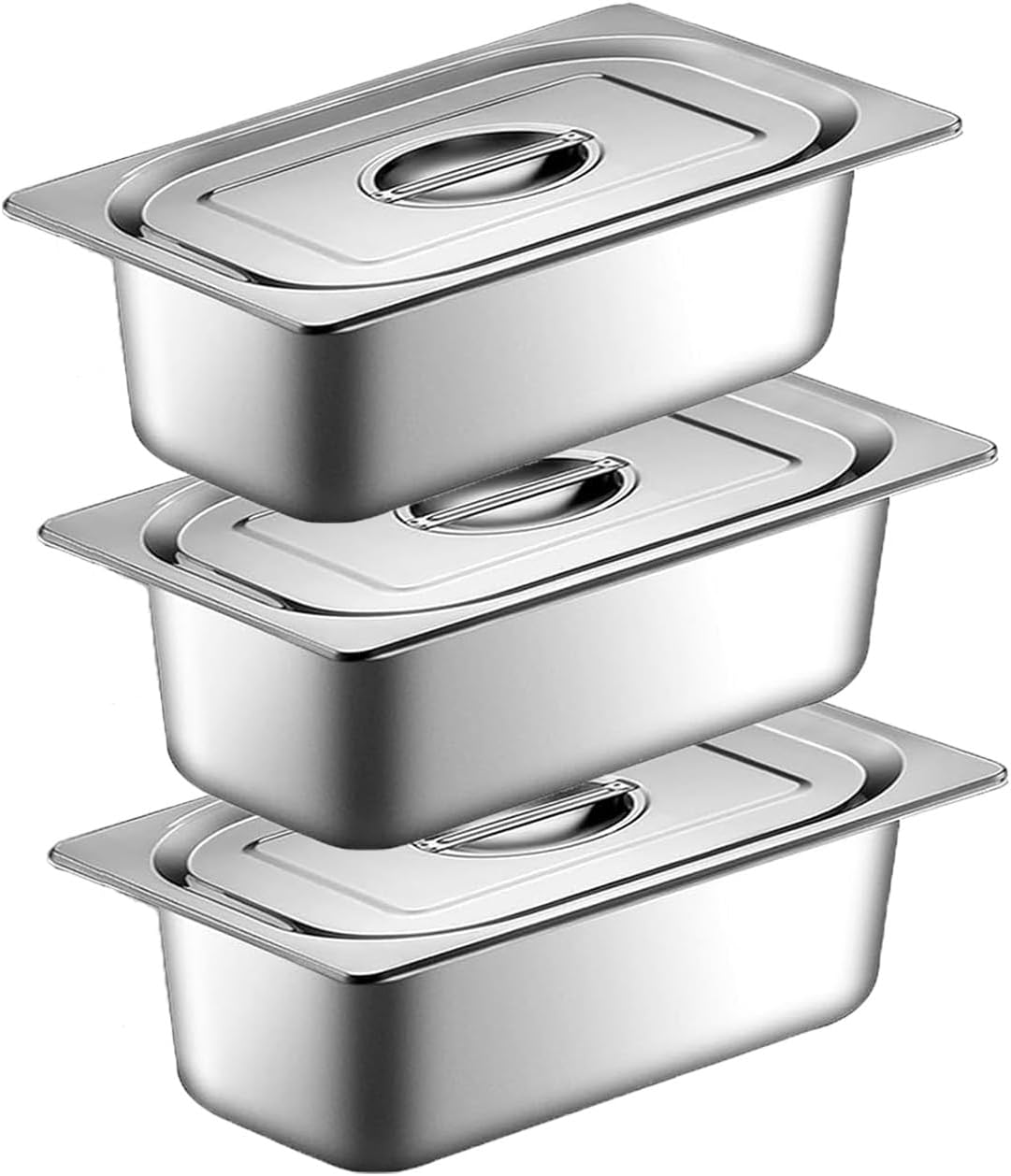 Breading Bowls Set of 3 GN 1/3 Containers Stainless Steel with Lid