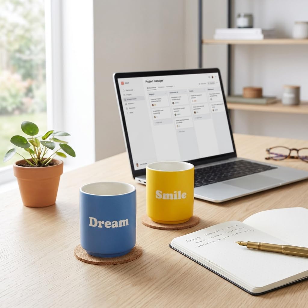 MIJOMA New Bone Porcelain Mug 180ml - 6 Colours with Relief Word - Compact Shape for Espresso, Coffee, Tea - Gift Set for Home and Office – Bild 5