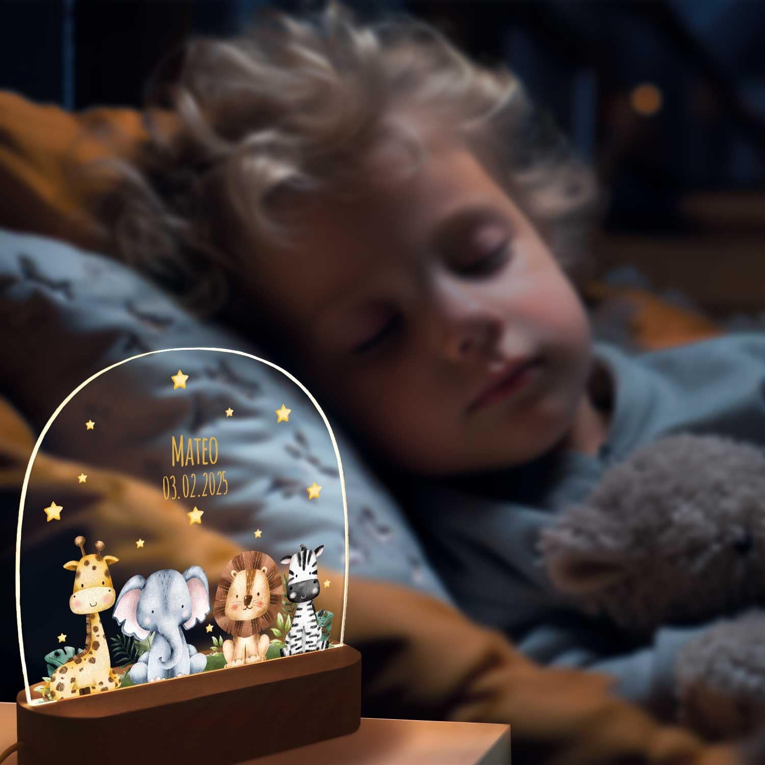 GRAVURZEILE Baby Night Light Personalised with Name - LED Lamp for Children's Room - Snooze Light for Babies with Name - Gift for Birth, Christening & Birthday - Bedside Lamp for Boys and Girls – Bild 3