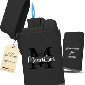 Meinearmbänder Personalised Lighter with Initials - High Quality UV Print on Storm Proof Lighter - Durable, Refillable & Windproof - Ideal Gift Idea for Men on Father's Day