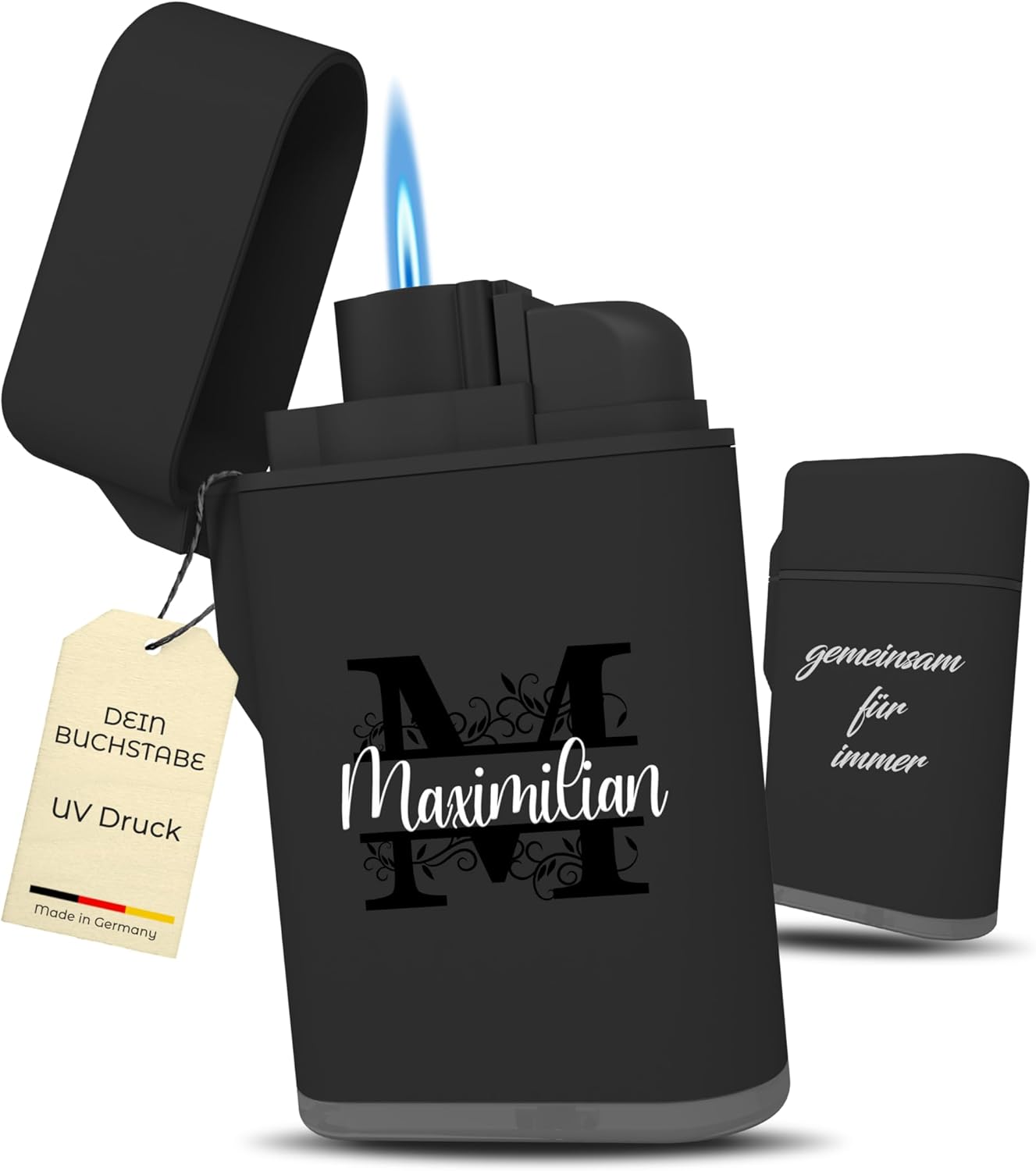 Meinearmbänder Personalised Lighter with Initials - High Quality UV Print on Storm Proof Lighter - Durable, Refillable & Windproof - Ideal Gift Idea for Men on Father's Day