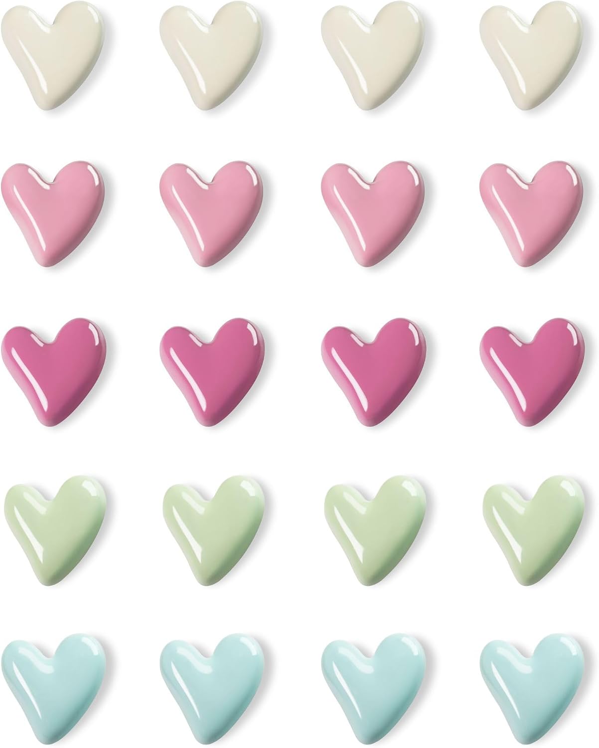 Pack of 20 Colourful Heart Magnets for Fridge & Whiteboard, 3D Strong Decorative Fridge Magnets in Heart Shape for Kitchen, Office, Classroom, Locker, Cute Magnets for Blackboard, Cupboard, for