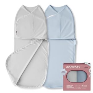 Momcozy Baby Swaddling Bag 0-3 Months Bamboo Pack of 2 Light Grey and Light Blue