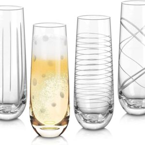 Joeyan 290 ml Champagne Glasses without Stem, Set of 4, Crystal Champagne