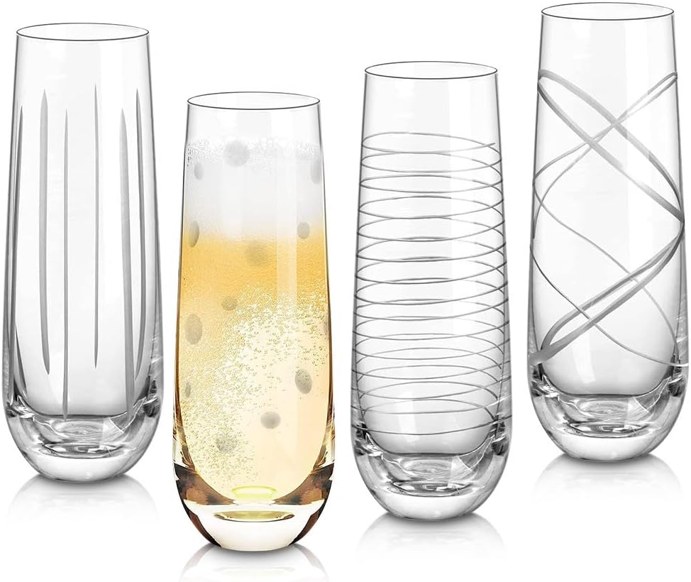 Joeyan 290 ml Champagne Glasses without Stem, Set of 4, Crystal Champagne