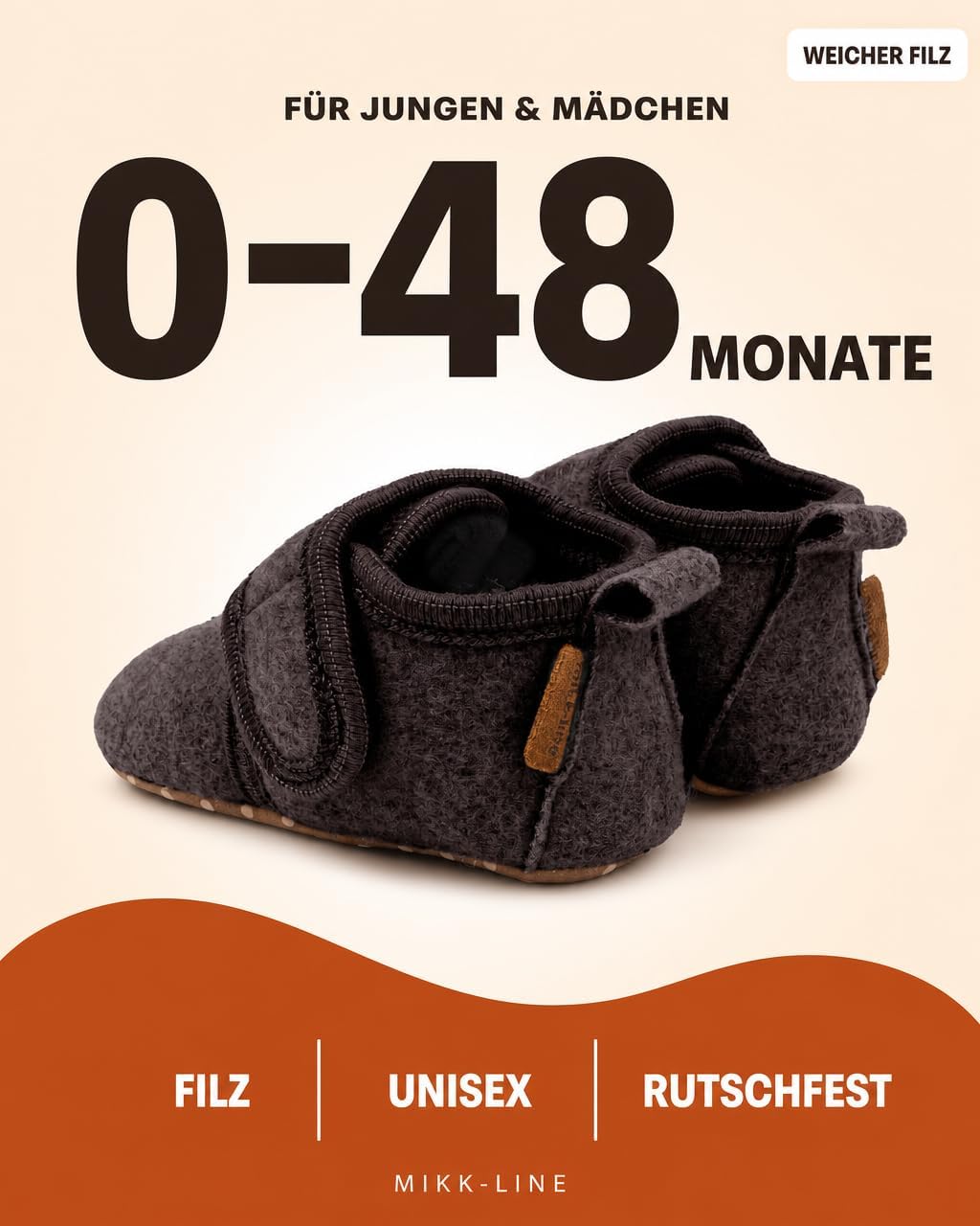 Mikk-line Hausschuhe Baby, Krabbelschuhe mit rutschfester aus filz – Bild 7
