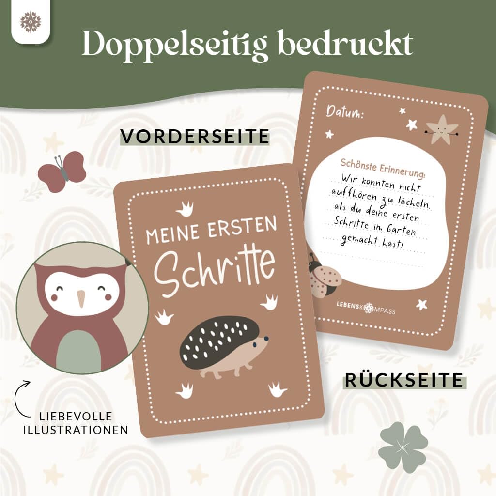 Lebenskompass Milestone Cards Baby - 55 Magical Monthly Cards as a Baby Shower Gift with Beautiful Gift Packaging - Includes Wooden Card Stand – Bild 4