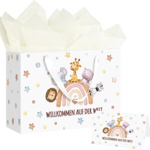 woric Baby Birth Gift Bag with Greeting Card and Gift Wrapping Paper Bags for Boys and Girls with Tissue Paper for Baby Shower and Visit