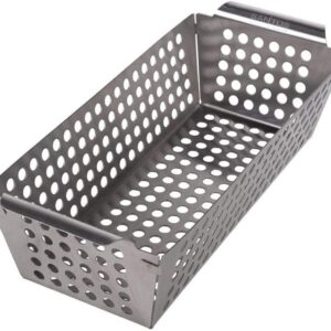 SANTOS Barbecue Basket / Vegetable Basket - Stainless Steel - 31.5 x 13.5 cm - Grill Wok for Cheese, Vegetables, Meat etc. - Stainless Steel Grill Basket - Vegetarian & Vegan Grilling
