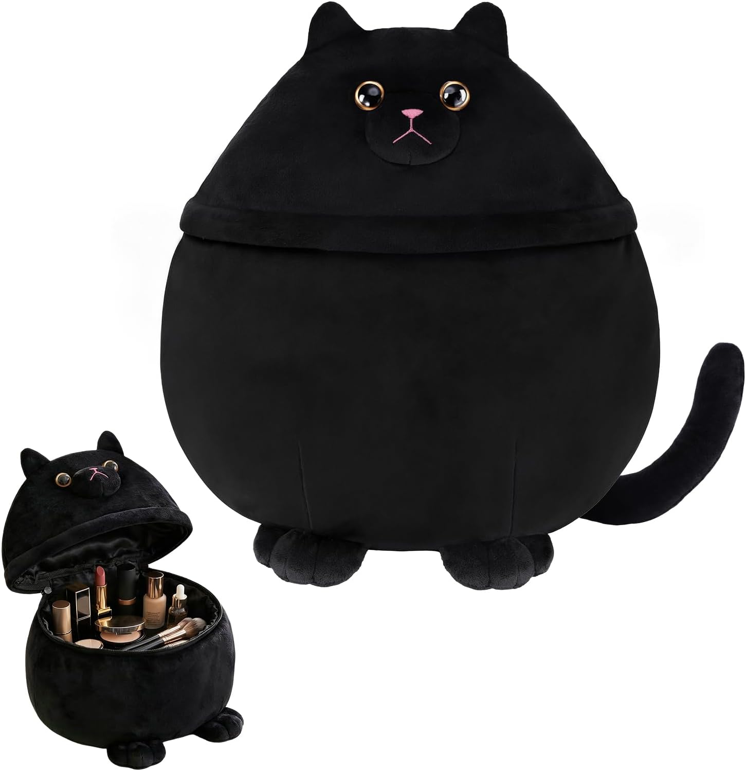 Funny Cat Cosmetic Bag for Women, Girls & Cat Lovers - Large Cat Shape Makeup Bag & Makeup Organiser - Funny Gift for Birthday, Halloween, Mother's Day or Easter