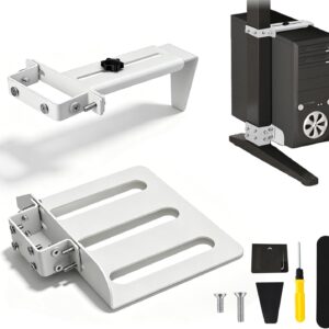 PC Holder Under Desk, White, PC Holder Desk, No Drilling, 20 kg (44 lbs) Load Capacity, Height & Width Adjustable, PC Table Mount (Table Leg 80 x 50 mm) for Most Computer Desks