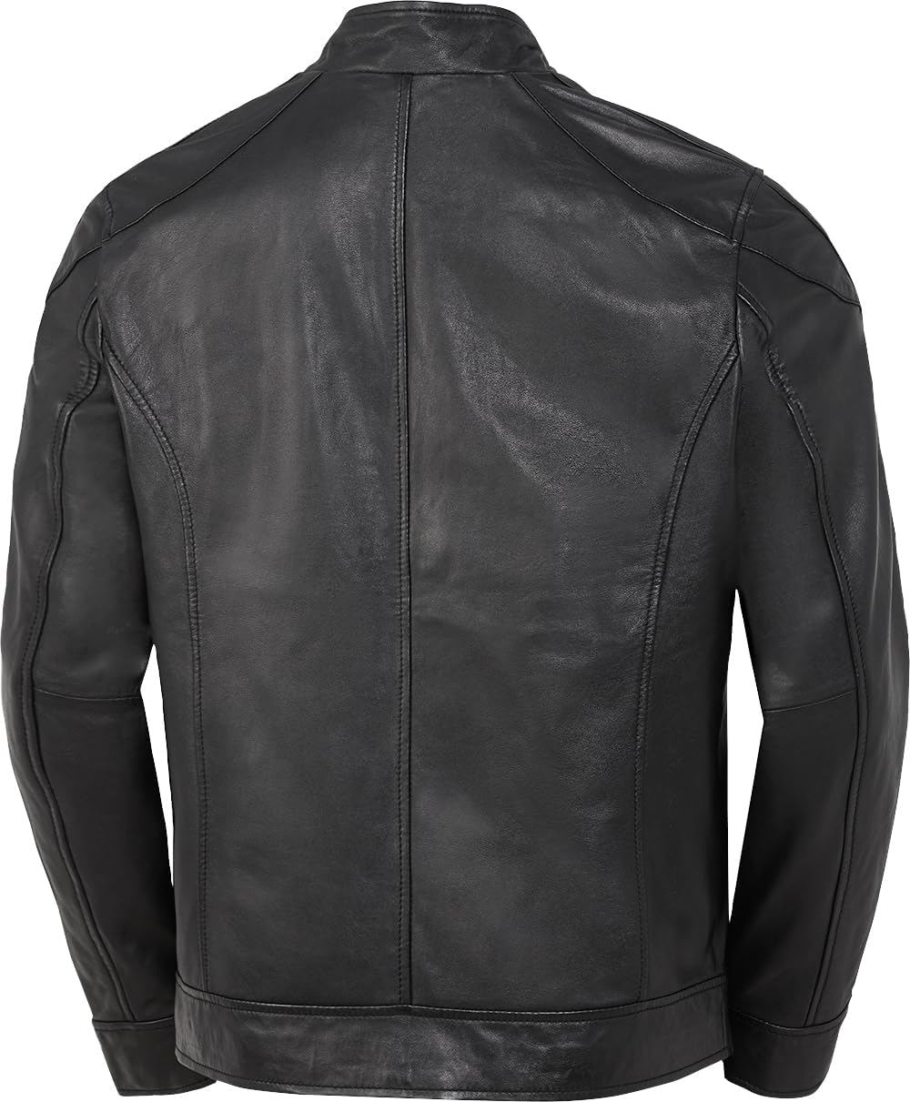 Ross & Cole Men's Leather Jacket, 100% Real Leather, Between-Seasons Jacket, Made of Butter-Soft Nappa Leather, High-Quality Biker Leather Jacket for Men, Size 48-60 – Bild 3