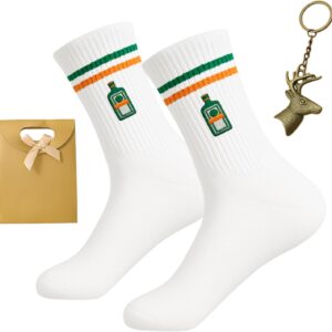 Scinzene Set of 3 Spezi Socks Set, Embroidered Funny Socks Men 39-44, Men’s Deer Head Keyring I and Gift Bag, for Party Outfit, Hunter Gifts, Father’s Day Birthday
