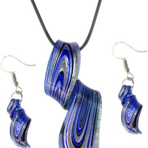 Spiral Earrings and Necklace Set in Dark Blue with Glass Pendant Creative Jewellery Set for Women Earrings and Necklace for Special Occasions