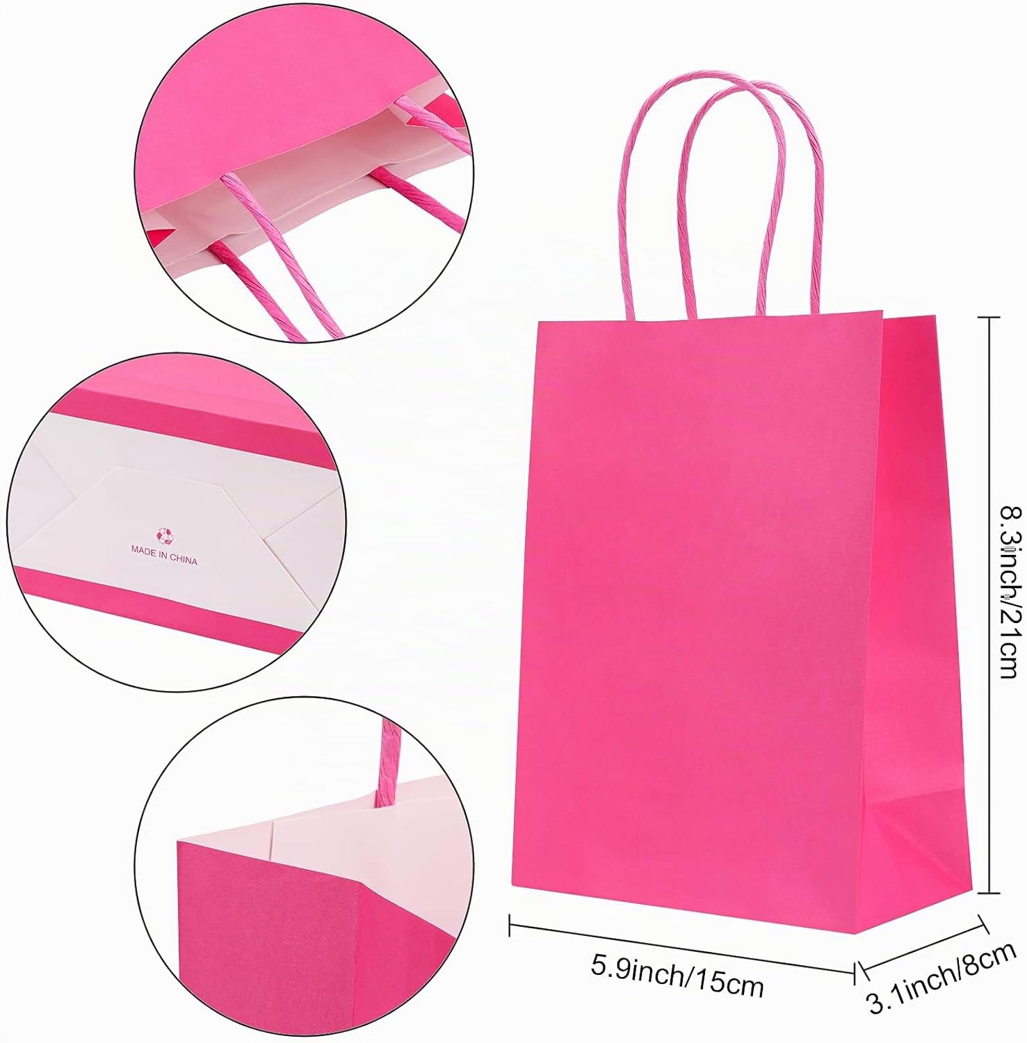 Pack of 30 Colourful Paper Bags, Gift Bags, Toy Candy Bags with Handle, Kraft Paper Bags for Children's Birthdays, Weddings, Christmas Parties (15 x 8 x 21 cm) – Bild 2