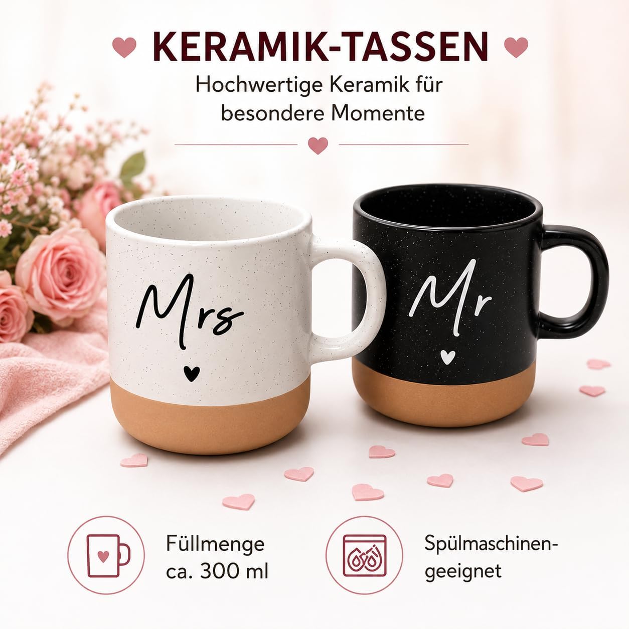 LOZACHE Gifts for Couples Mr & Mrs Mugs Set with Wooden Tray & Spoons – Bild 2