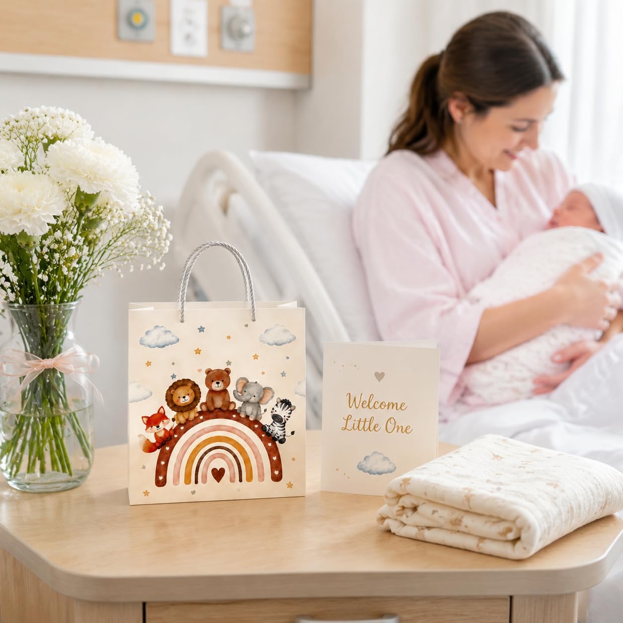 JOVYTH Set of 3 Gift for Birth Baby, Gift Bags Birth for Girls and Boys, Baby Gift Packaging with Handle, Baby Shower Gift, Rainbow Animal Gift Bag, Newborn Gift Bag – Bild 6
